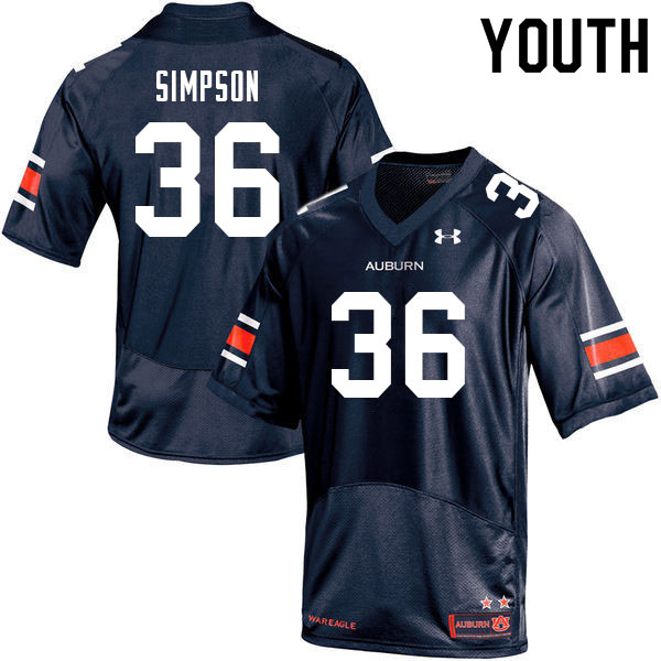 Youth Auburn Tigers #36 Jaylin Simpson Navy 2021 College Stitched Football Jersey